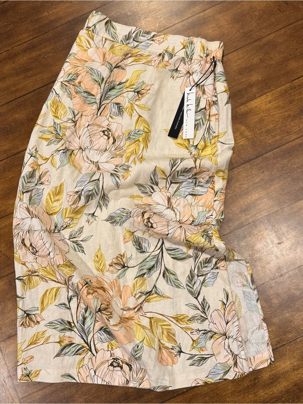 Nicole Miller Peach, Yellow & Green Floral Midi Skirt
